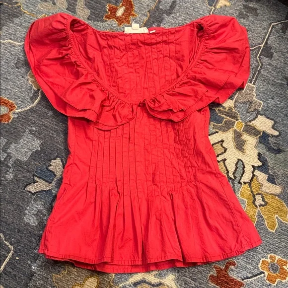 Anthropologie Forever That Girl Pintucked Ruffle Red Blouse Shirt ruffle medium - Picture 4 of 4